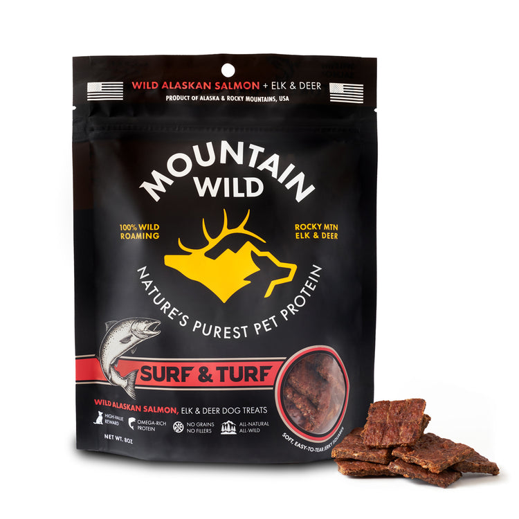 WILD SALMON, ELK & VENISON SURF & TURF DOG TREATS